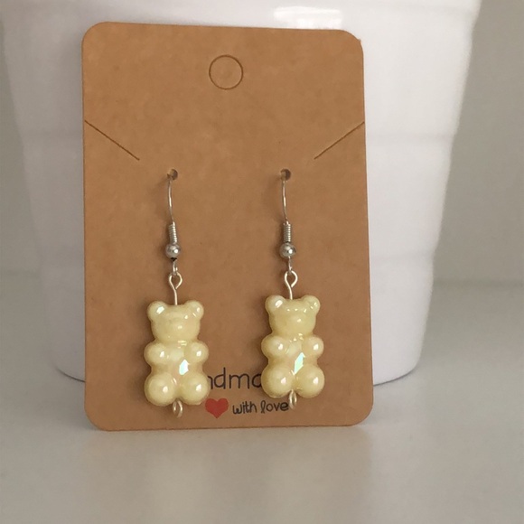 New Gummy Bear Earrings Pastel Yellow Iridescent Shiny Handmade Girls Kids Gifts - Picture 3 of 8